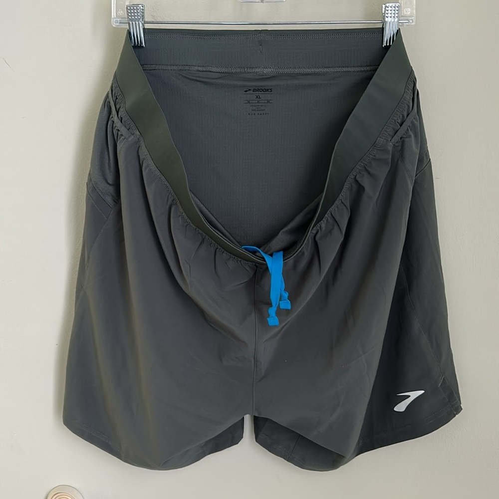 Brooks Men's Athletic Shorts in Charcoal with Blue Drawstring